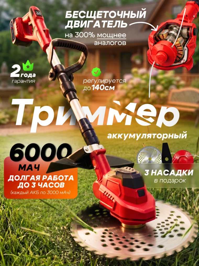 Карточка «Триммер садовый» — инфографика для маркетплейса (Сад)